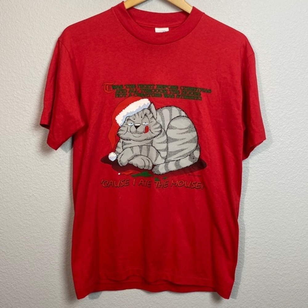 Vintage 90's Cat Christmas T-shirt